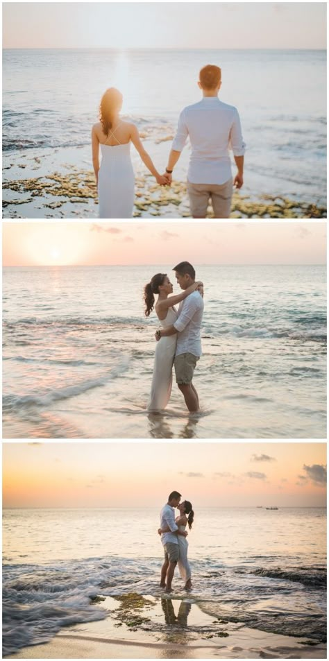 Bali sunset pre-wedding photoshoot at Tegal Wangi Beach during sunset Outdoor Beach Photoshoot, Beach Outfit Pre Wedding, Pre Wedding Photoshoot Ideas Outdoor, Beach Photoshoot Prewedding, Pre Wedding Photoshoot Sunset, Beach Pre Nup Shoot, Pre Wedding Shoot On Beach, Pre Wedding At Beach, Beach Pre Nup Ideas