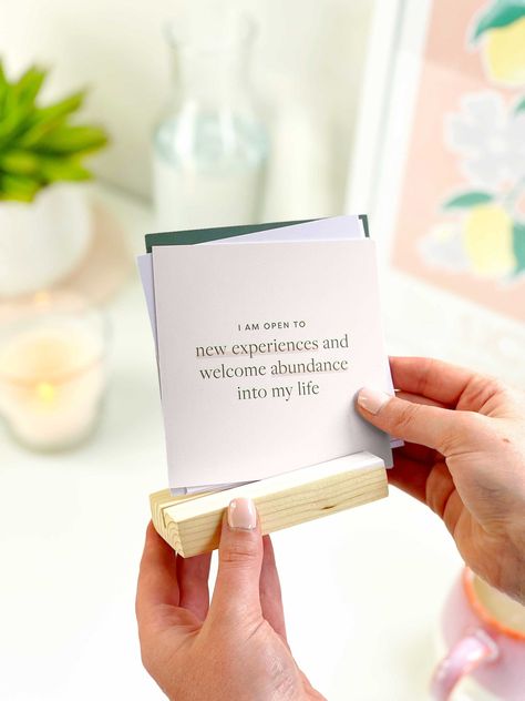 Positive Daily Affirmation Cards: Inspirational Prints #AffirmationCards #PositiveVibes #SelfLove #DailyAffirmations Motivational Cards Inspiration, Success Cards, Inspirational Office Decor, Vision Board Kit, Motivational Affirmations, Wood Holder, Aesthetic Desk, Motivational Cards, Daily Quote