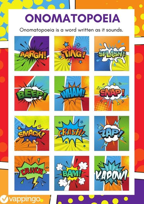 101 Examples of Onomatopoeia in Sentences Onomatopoeia Examples, Chalk Activities, Spring Projects, Rock Music, Writing