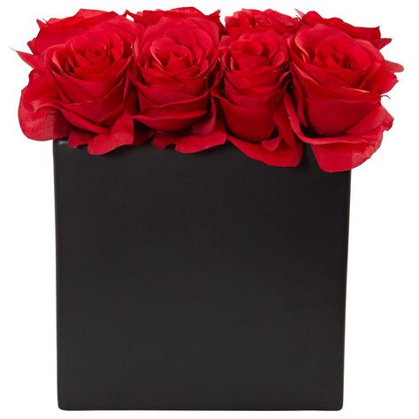 Red Rose Arrangements, Flowers For Christmas, Unexpected Beauty, Graduation Flowers, Elegant Centerpiece, Vase Noir, Silk Arrangements, Realistic Rose, Colored Vases