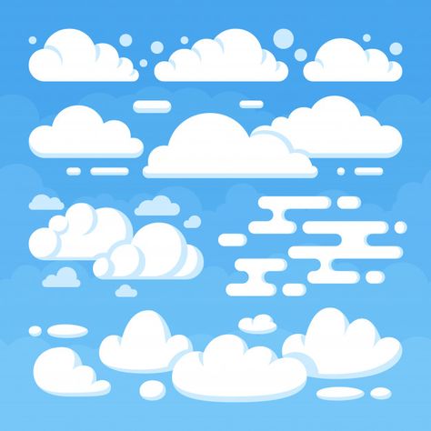 Beautiful flat clouds on blue sky. weath... | Premium Vector #Freepik #vector #abstract #cloud #nature #blue Animation Sky Background, Ui Illustration, Logo Challenge, Learn Animation, Cloud Illustration, Geometry Dash, Adobe Illustrator Design, Abstract Cloud, Cartoon Clouds