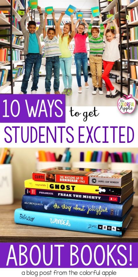 Ten Ways to Get Your Students Excited about Books Fun Reading Ideas For Classroom, Promoting Literacy In Schools, Library Teacher Ideas, After School Reading Club, 1st Grade Library Lessons, School Readathon Ideas, Monthly Library Themes Book Displays, Elementary Librarian Ideas, Reading Motivation For Kids