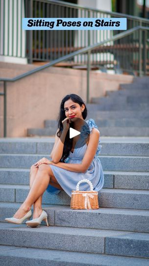 27K views · 1.3K reactions | 3 sitting poses to try on stairs. 💙 Which one’s your favorite?☺️  Like and follow @wanderesskriti for more tips and tricks.💕  Outfit linked in the bio.👗 Follow my shop on the LTK app to shop this post and get my exclusive app-only content! Link in bio. 🤗   #howtopose #posingtips #posingideas #posing #photoshoot #photoshootideas #posingforthecamera #creativity #poseideas #photoposes #tipsandtricks #phototips #posesforpictures #trending | Kriti Kushwaha | Travel & Posing Steps Poses Photography, Stair Poses, Posing Photoshoot, Basic Poses, Poses To Try, Travel Pose, Posing Tips, Sitting Poses, Photo Tips