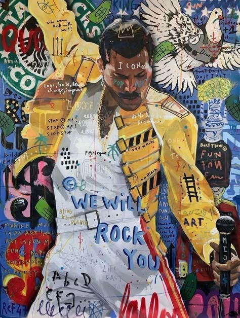 Street Art featuring Freddie Mercury of Queen Graffiti Canvas Painting, Pictures Home Decor, Graffiti Canvas, Freddy Mercury, Banksy Art, Art Posters, Freddie Mercury, Banksy, Canvas