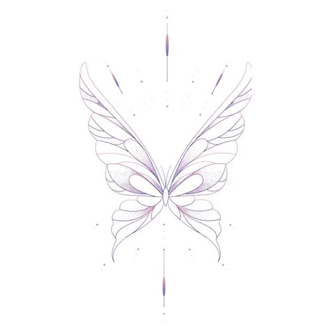 Cute vector butterfly detailed tattoo sk... | Premium Vector #Freepik #vector #colorful-butterfly #butterfly-wings #butterfly #floral-illustration Buterfluffy Wings, Mythical Butterfly Tattoo, Butterfly Tattoos Aesthetic, Sigilism Butterfly Tattoo, Pointy Butterfly Tattoo, Wings Butterfly Tattoo, Fairy Butterfly Tattoo, Back Wings Tattoo, Butterfly Wings Drawing