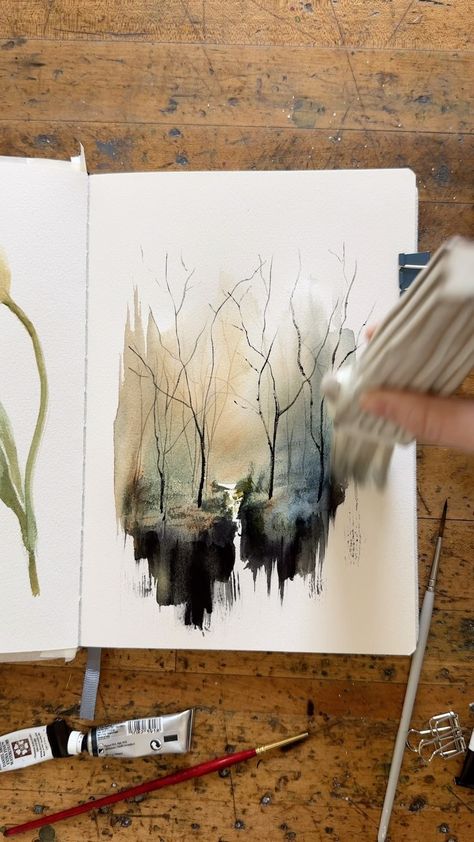 Sarah Cray | Could I have painted anything more fitting while listening to tortured poetry 🙃 love how this one turned out and it was inspired by… | Instagram Learn Watercolor Painting, Watercolor Flowers Tutorial, Learn Watercolor, Watercolor Tree, Loose Watercolor, My Journal, Watercolor Sketchbook, Watercolor Painting Techniques, Landscape Drawings