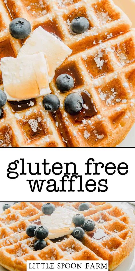 These Gluten Free Waffles are just what you would expect in a regular waffle. They are soft and chewy on the inside and have that great crunch on the outside when you bite into it. You'll need fewer than 10 ingredients and 20 minutes for a delicious, gluten free breakfast any day of the week! Gluten Free Waffles Easy, Gluten Free Waffle Mix, Gluten Free Belgian Waffles, Dairy Free Waffles, Waffle Recipe Healthy, Easy Waffle Recipe, Farm Recipes, Waffle Iron Recipes, Gluten Free Bagels