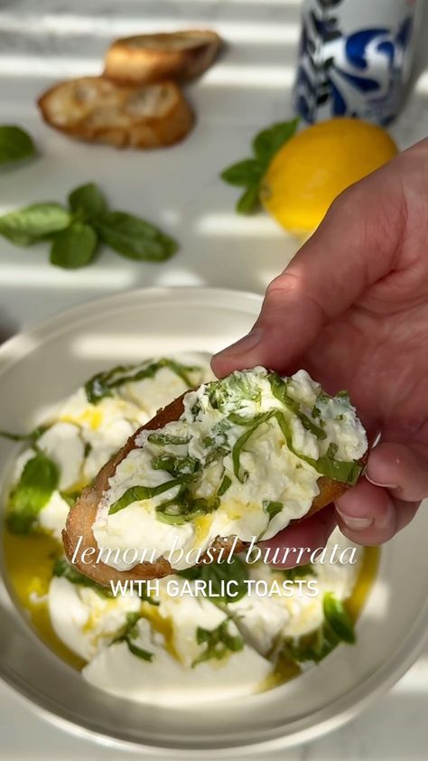 Feta Topalu | Your weekend is begging to finish off with this lemon basil infused burrata with crunchy garlic toast. 🍋🌱 Lemon Basil Burrata w Garlic… | Instagram Burrata Bread, Burrata Olives, Garlic Herb Roasted Olives With Burrata, Garlic Burrata Toast, Lemon Basil Burrata With Garlic Toast, Appetizer Foods, Burrata Recipes, Crunchy Garlic, Burrata Recipe