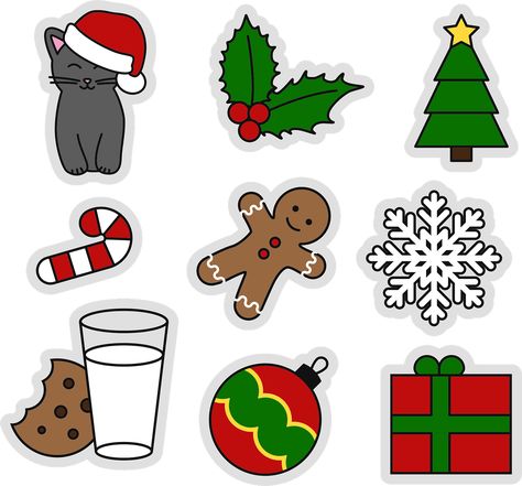 Christmas Motives Stickers - Free vector graphic on Pixabay Ych Christmas, Christmas Stickers Printable, Christmas Street, Christmas Set, Etsy Christmas, Die Cut Sticker, Christmas Drawing, Christmas Settings, Christmas Clipart