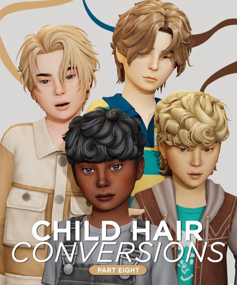 Child Hair Conversions Pt.8 | Patreon Sims 4 Curly Hair, Toddler Cc Sims 4, Toddler Hairstyles Boy, Sims 4 Hair Male, Sims 4 Traits, Kid Hair, Sims 4 Children, Sims 4 Mm Cc, Gaming Stuff