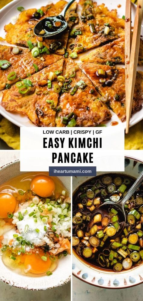 Healthy Korean Recipes Low Carb, Kimchi And Eggs, Kimchi Appetizer, Kimchijeon Recipe, Kimchi Breakfast, Pancake Sauce, Paleo Staples, Kimchi Pancake Recipe, Korean Pancake Recipe