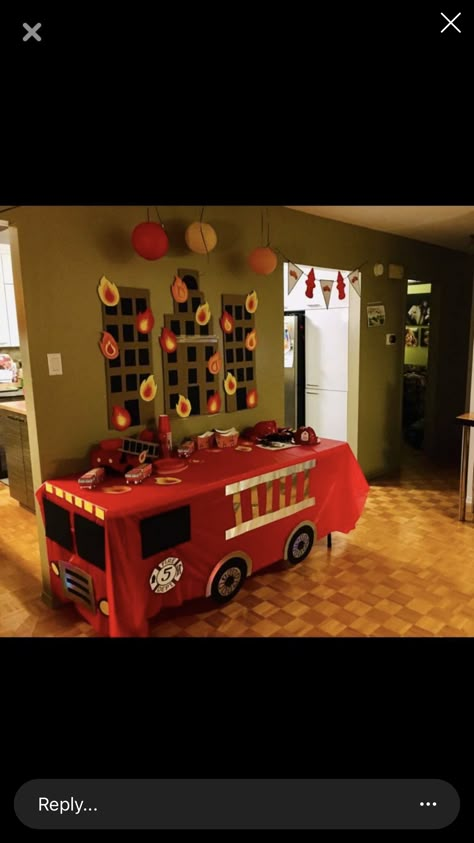 4th Birthday Party For Boys, Fireman Party, Firetruck Birthday Party, Fireman Birthday, Firefighter Party, Fire Truck Party, Firefighter Birthday, Twin First Birthday, Firetruck Birthday