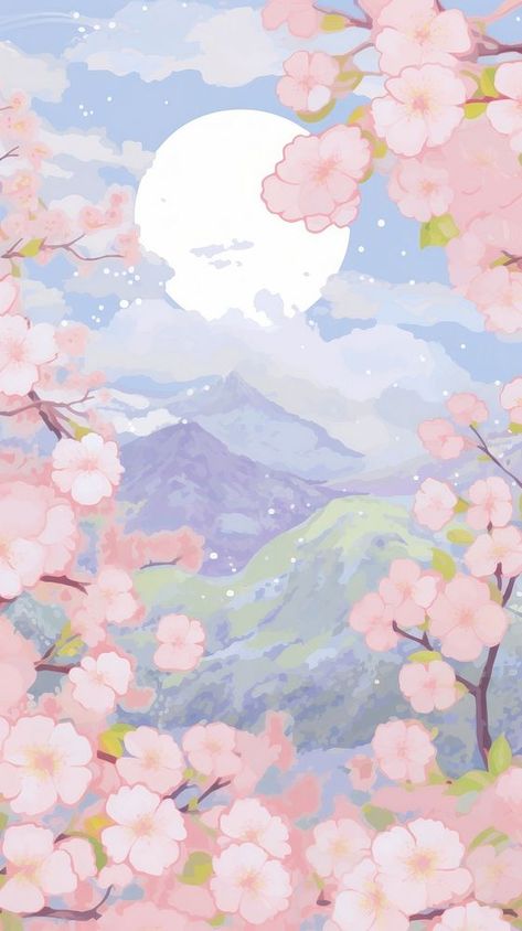 Japan anime cherry blossom art painting outdoors. | premium image by rawpixel.com / Teddy Cherry Blossom Art Wallpaper, Sakura Wallpaper Blossoms, Japan Wallpaper Iphone, Cherry Iphone Wallpaper, Angpao Imlek, Cherry Blossom Anime, Iphone Wallpaper Japan, Aesthetic Sakura, Discord Themes