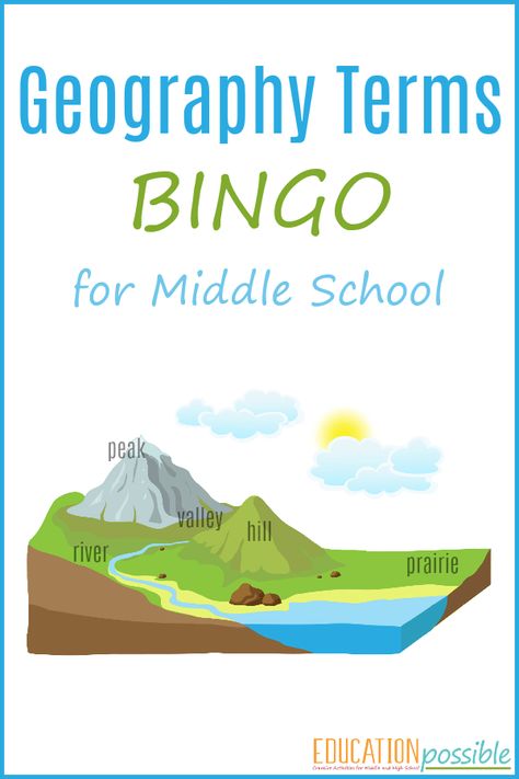 Interested in geography games for middle school? This Geography Terms BINGO is the perfect printable for you to use in your home school.There are a multitude of geography terms to learn, regardless of what geography curriculum you use. It can be difficult for middle school students to keep them all straight. To make it easier for your older kids to learn and to reinforce their memory of the various terms, use this game as one of your go-to geography resources. Geography Games For Kids, Asia Geography, Geography Terms, Middle School Geography Lessons, Savanna Grassland, Middle School Games, Middle School Geography, Geography Lesson Plans, Geography Classroom