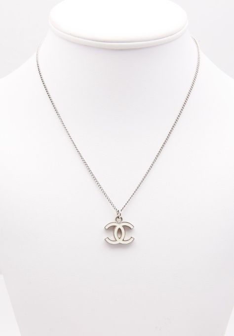 Perfect for layering, or by itself. Chanel necklace with white logo for sale at PYRAMODE.com. White Chanel Necklace, Chanel Necklaces, Chanel Necklace Silver, Silver Chanel Necklace, Necklace Chanel, Chanel Necklace, Blue Sapphire Pendant, School Jewelry, Chanel Jewelry