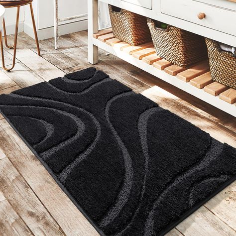 PRICES MAY VARY. High-quality Bathroom Rugs: The bath rug is made of Plush Microfiber with great texture, which is soft, solid. The warm and soft thick microfiber runner rug can effectively soothe your feet. Classic Bath Rug: The classic modern geometry pattern gives this non-slip bath mat a minimalist feel that will beautifully decorate the space of your home, add natural vibrancy to your room. Widely Used Bathroom Rug: This bathroom mat can be placed in the bathroom bedroom hallway living room Black Bathroom Rug, Long Bathroom Rugs, Luxury Bathroom Rug, Large Bathroom Rugs, Black Bath Mat, Runner Bath Mat, Floor Machine, Bathroom Runner Rug, Bathroom Tub Shower