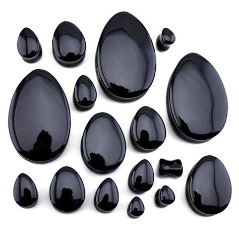 Teardrop Plugs, Ear Tapers, Black Obsidian Stone, Stretched Lobes, Stone Plugs, Wood Plugs, Plug Earrings, Obsidian Stone, Piercing Shop