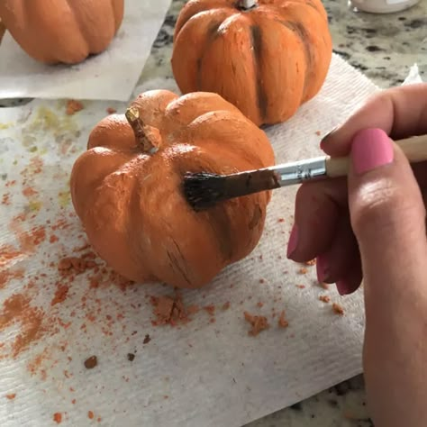 Dollar Store Textured Pumpkins | Hometalk Baking Soda And Paint, Diy Plate Rack, Faux Marble Countertop, Shabby Chic Fall, Fake Pumpkins, Fall Centerpieces, Halloween Clay, Foam Pumpkins, Elegant Texture