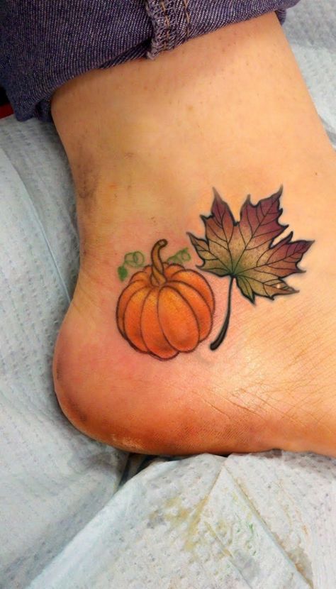 Pumpkin And Fall Leaves Tattoo, Fall Leave Tattoos, Thanksgiving Tattoo Ideas, Fall Halloween Tattoos, Pumpkin Tattoos For Women, Autumn Tattoos For Women, Fall Tree Tattoo, Fall Tattoos For Women, Fall Flower Tattoo