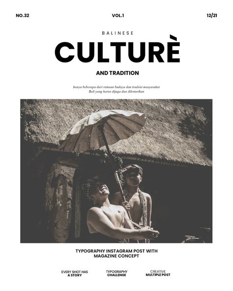 Magazine Layout Design Creative, Culture Typography, Typography Reference, Magazine Typography, Bali Culture, Magazine Cover Layout, Magazine Design Cover, Invitation Poster, Advertising Graphics