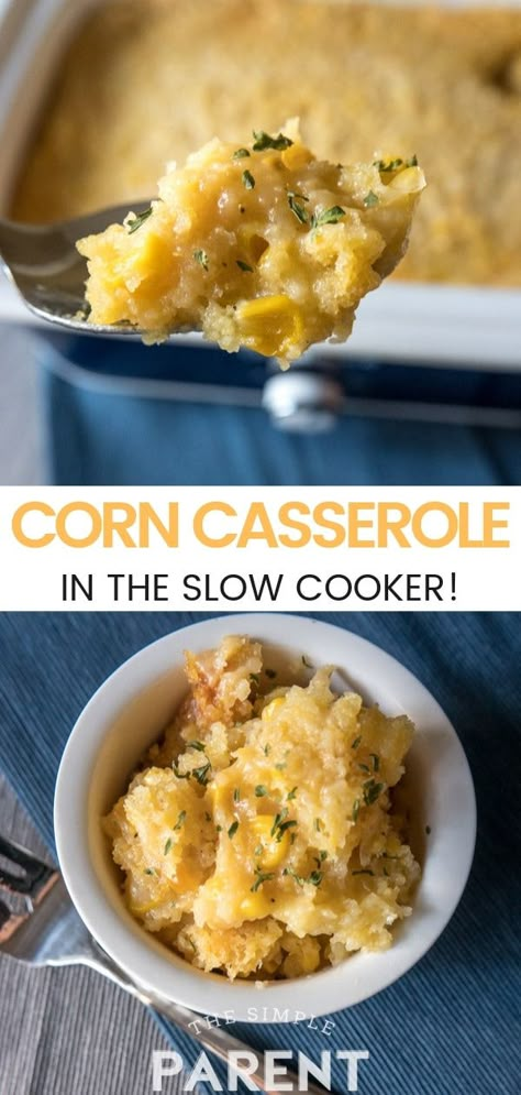 Crock Pot Corn Casserole, Crockpot Corn Casserole, Corn Casserole Crockpot, Slow Cooker Thanksgiving, Unique Thanksgiving Recipes, Thanksgiving Side Dishes Crockpot, Easy Corn Pudding, Crockpot Corn, Thanksgiving Sidedish