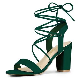 Green High Heels, Block High Heels, Lace Up Block Heel, Green Heels, High Heels Sandals, Back To College, Womens Chunky Heels, Block Heel Shoes, Chunky Heels Sandals