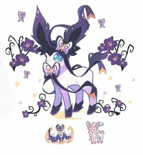 Pokemon Fusion Art Eevee, Eeveelution Fusions, Goth Pokemon, Sylveon Fusion, Fakemon Eeveelution, Pokemon Hybrids, Fan Made Pokemon, Ghost Fairy, Fusion Pokemon