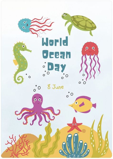 World Ocean Day Poster, Ocean Day Poster, Under The Sea Coloring Pages, Sea Coloring Pages, Summer Coloring Pages For Kids, Under The Sea Coloring, Coloring Pages Summer, World Ocean Day, World Oceans Day