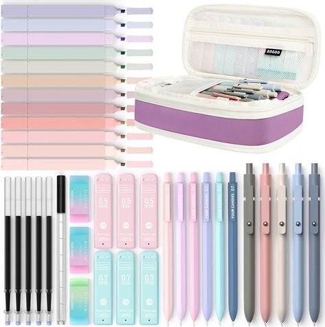 Amazon.com: Four Candies 39 PCS Aesthetic School Supplies with Cute Pen Case, 12 Pastel Highlighters, 5 Black Ink Gel Pens, 6 Mechanical Pencils Set 0.5 & 0.7 mm for Students Stationary College Essentials (Pink) : Office Products Pastel Highlighters, Aesthetic School Supplies, Pastel Highlighter, Cute Pencil Case, Aesthetic School, College Essentials, Stationery Essentials, Cute Pens, 7th Grade