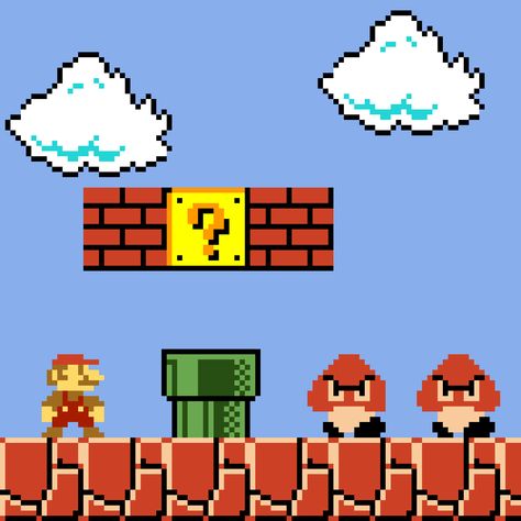 A Super Mario Bros pixel art Pixel Super Mario, Super Mario Pixel Art 8 Bit, Super Mario Color Palette, Super Mario Pixel Art, Super Mario Game, Platform Games, Painterly Texture, Mario Game, Pixel Game