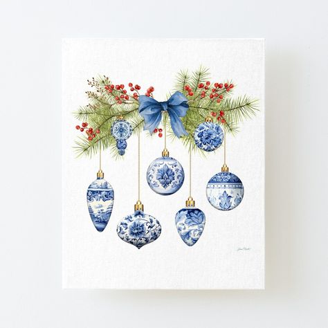 "Blue Chinoiserie Christmas A" Art Board Print for Sale by Jean Plout | Redbubble Chinoseries Art Blue, Chinoiserie Christmas, Blue Chinoiserie, Christmas Painting, Painted Plates, Painting Blue, Christmas Paintings, Art Board, Chinoiserie