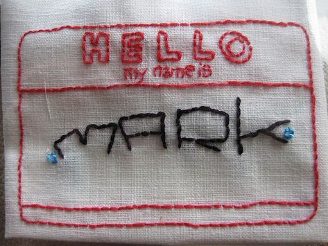 Full view of name tag Name Tag Ideas, Tag Ideas, Embroidered Name, Name Tag, Name Tags, Lanyard, Quilting, Embroidery, Pillows