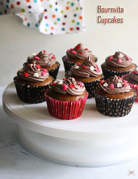 Eggless Bournvita Cupcakes Recipe Eggless Muffins, Pinterest Predicts, Eggless Desserts, How To Make Icing, Mango Cake, Chai Recipe, Eggless Baking, Chocolate Malt, Rich Desserts