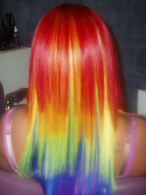 rainbow hair Hair Long Layers, Hair Layered, Hair Layers, Blonde Bangs, Flat Irons, Hair Color Crazy, Long Layered Hair, Long Layers