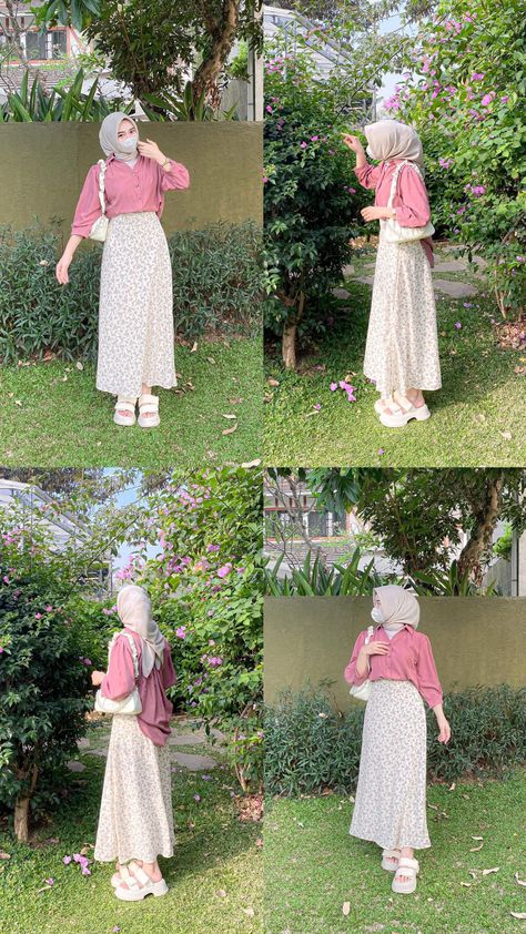 Ootd Rok Skirt, Outfit Dress Hijab, Ootd Sandal, Sandal Ootd, Pink Hijab Outfit, Outfit Rok, Outfit Hijab Simple, Foto Ootd, Outfit Ideas Hijab