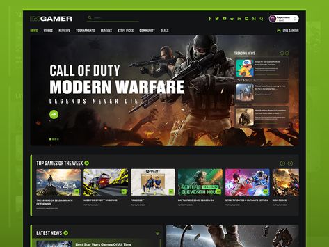 IMGAMER- Gaming News Website by Faiyath Rhythm Game Studio Website, Gaming Website Design, Game Website Design, Gamer Website, Gaming Websites, Game Website, Social Graphics, Ui Website, Promotion Ideas