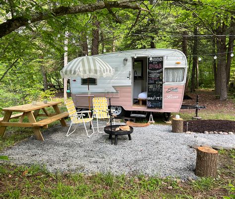 Vintage RV Trailer Resort | Boheme Retreats | Livingston Manor Go Glamping, Vintage Rv, The Catskills, Glamping Site, Rv Trailer, Camper Decor, Covered Bridge, Rv Trailers, Camping Spots