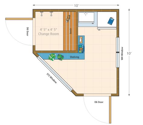 Catalina | Pool Cabanas | Summerwood Products L Shaped Shed, Backyard Yoga Studio, Corner Shed, Office Backyard, Corner Gazebo, Backyard Yoga, Sheds Ideas, Garden Setup, Sheds Ideas Backyard