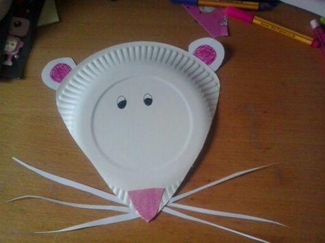 Paper plate mouse Paper Plate Mouse, Plates Crafts, Kindergarten Paper, Animal Paper Craft, Animals Kindergarten, Cool Crafts For Kids, Craft Ideas With Paper, Plates Ideas, Paper Plate Animals