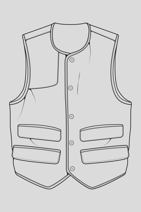 Vest Technical Drawing, Coat Sketch, Elevated Indie, Clothes Design Drawing, Vest Bag, Womens Waistcoat, Address Label Template, Technical Drawings, Ipad Drawings