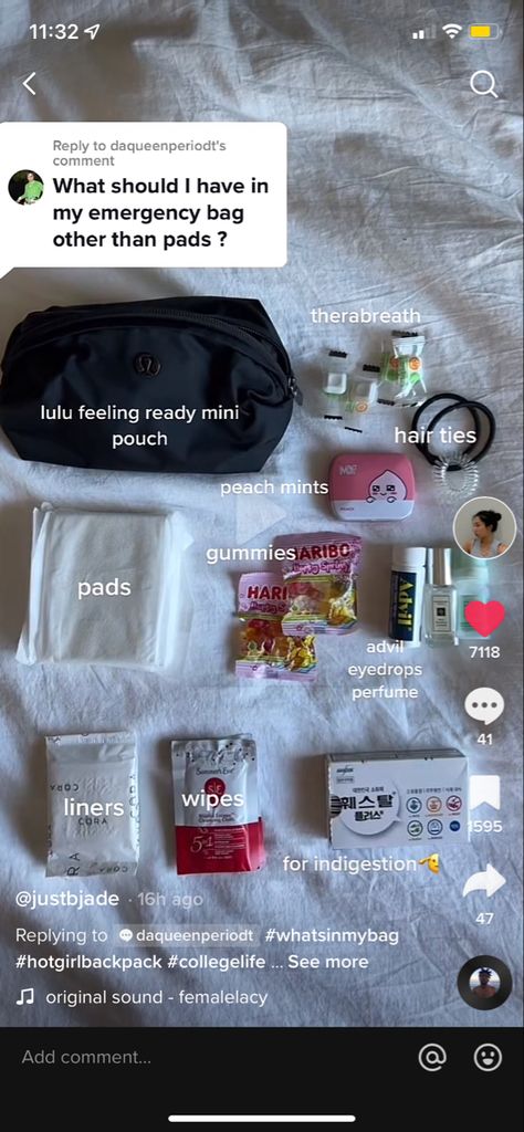 Hygiene Kit Aesthetic, Hygiene Pouch For School, Sanitary Bag Essentials, Mom Of The Group Bag Essentials, Whats In My Emergency Bag, Girl Pouch Essentials, Every Day Bag Essentials, Emergency Pouch For School, Work Bag Essentials Healthcare