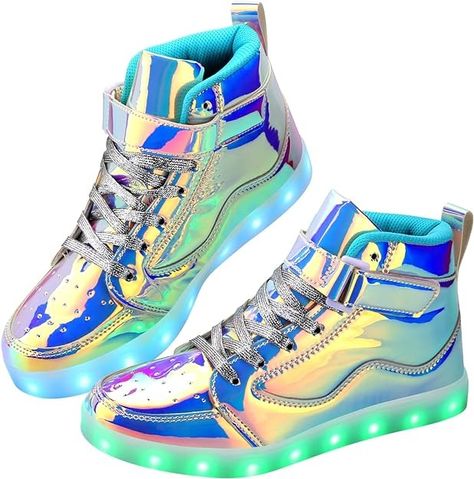 Amazon.com | Light Up Shoes Men Women LED Shoes USB Recharging Adult Light Up Shoes High Top Glow in The Dark Shoes for Dancing Party Festivals | Ballet & Dance Roller Derby Costume, Glow In The Dark Shoes, Shoes For Dancing, Dark Shoes, Alt Shoes, Iridescent Shoes, Dancing Party, Goth Boots, Light Up Sneakers