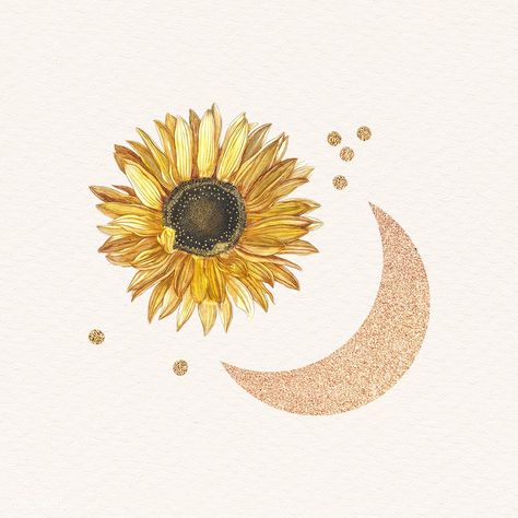 Blooming sunflower with a glittery crescent moon design element illustration | premium image by rawpixel.com / NingZk V. Sunflower Moon, Blooming Sunflower, Crescent Moon Design, Element Illustration, Moon Design, Design Element, Crescent Moon, Crescent, Sunflower