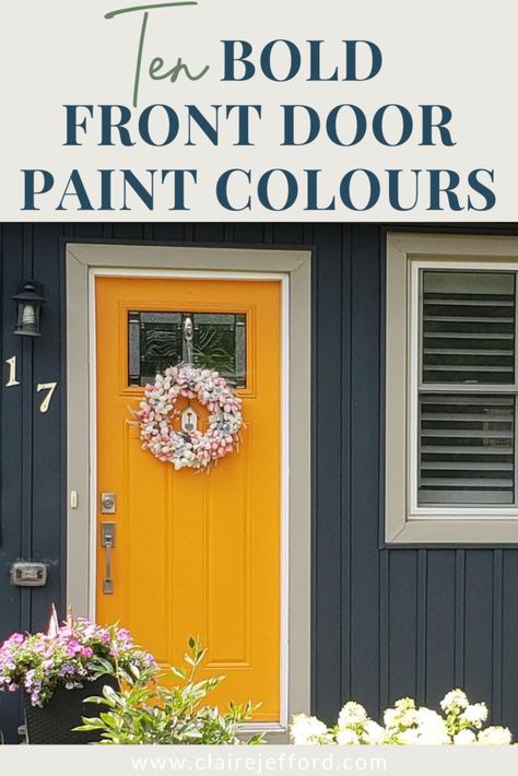 Mustard Yellow Front Door, Doors Colors, Bold Front Door Colors, Painting Your Front Door, Bold Front Door, Coloured Doors, Painted Exterior Doors, Orange Front Doors, Front Door Paint