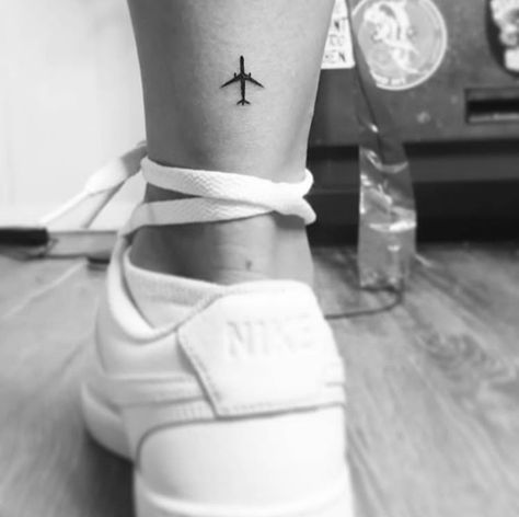 Love Travel Tattoo Ideas, Plane Ankle Tattoo, Small Airplane Tattoos For Women, Tiny Airplane Tattoo, Plane Tattoo Design, Aviation Tattoos, Tattoo Airplane, Aviation Tattoo, Pilot Tattoo