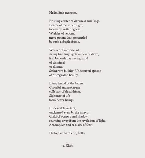 Shigé Clark on Instagram: “"upon meeting a spider"  #poetry #poem #poems #spider #spiders #poetofinstagram #poetsofig #poeticutterings #sclarkpoem #sclarkpoetry” Spider Poem, Deep Thinking, Poetry Poem, 26 Letters, Spiders, Poetry, Instagram Posts, On Instagram, Quick Saves