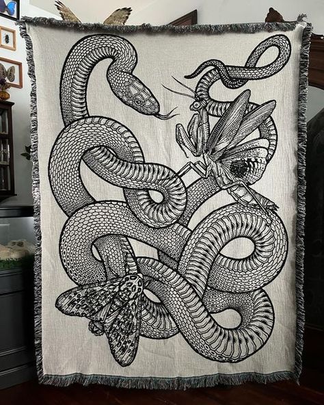 Katy Wiedemann on Instagram: "I’m going to have these blanket tapestries available for pre-order starting tomorrow, Sunday May 14th, at 12pm EST! The image is woven right into the fabric, so these are double sided with subtle colored threads to create the gray tones, and measure 6 feet by 4.5 feet. Swipe through to see the details of this piece! These are very soft blankets that can be used as wall tapestries, bed spreads or a cozy throw for your couch! They are 100% cotton (70% of which is recy Giant Leopard Moth, Etching Tattoo, Woodcut Tattoo, Engraving Tattoo, Insect Tattoo, Trippy Painting, Moth Tattoo, Female Tattoo Artists, Line Work Tattoo