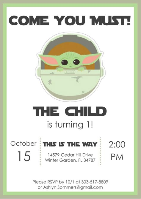 1st Birthday Boy Star Wars Theme, One With The Force First Birthday Invitations, Star Wars Themed 1st Birthday, Starwars 1st Bday, Yoda First Birthday Party, Mandalorian Birthday Invitation, Star Wars Theme First Birthday, Star Wars First Birthday Invitation, 1st Birthday Boy Star Wars