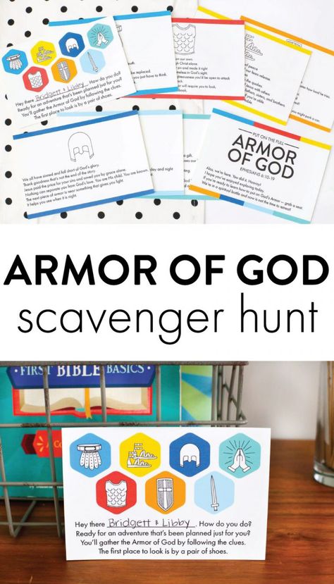 The Armor of God Scavenger Hunt for Kids - The Littles & Me Armor Of God Helmet Of Salvation Craft, Armour Of God Games, Armor Of God Scavenger Hunt, New Testament Scavenger Hunt, The Armor Of God Craft, Armor Of God Games Activities, Armor Of God Lessons For Kids, Summer Sunday School Lessons For Kids, Armor Of God Crafts For Teens