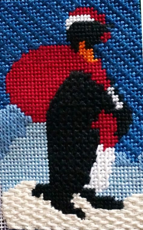 LargePenguin Fluffy Snow, Giant Knitting, The Penguins, Needlepoint Stitch, Needlepoint Stitches, Needlepoint Kits, Dark Yellow, Canvas Designs, Let It Snow